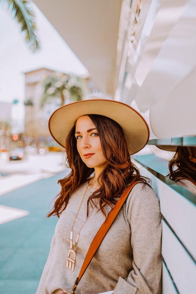 Girl wearing Winter neutrals outfit Beverly HIlls