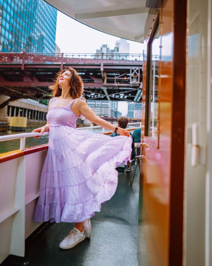 Gir wearing a dress on board Chicago's first lady cruises