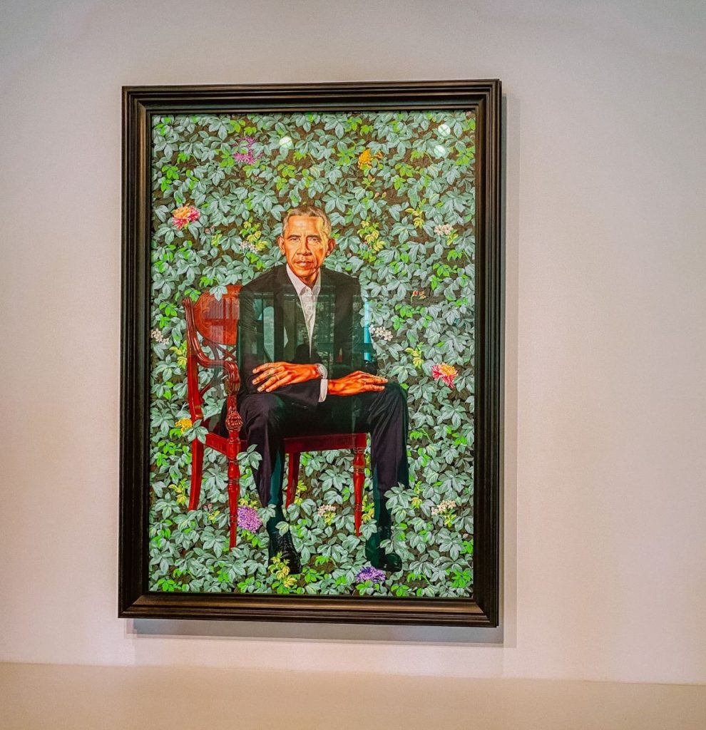 Barak Obama's portrait on display at the Chicago Art Institute